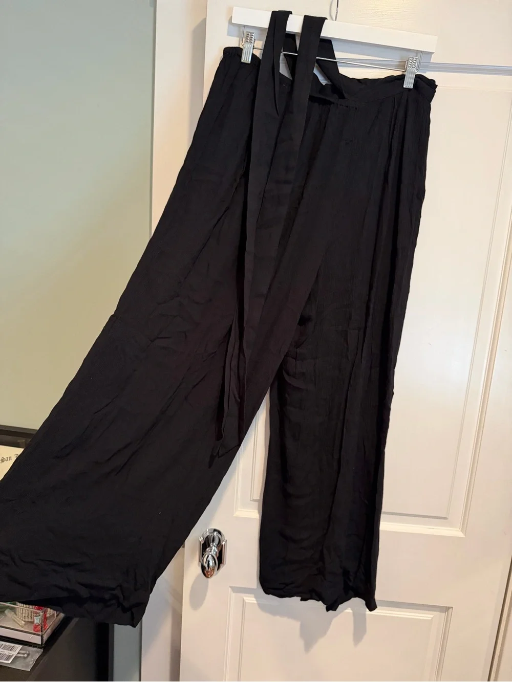 Free People Black Wide-Leg Tie-Waist Pants